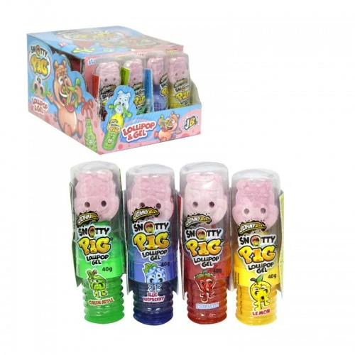 JohnyBee Snotty Pig komprimátové lízátko s cukrovým gelem 40g