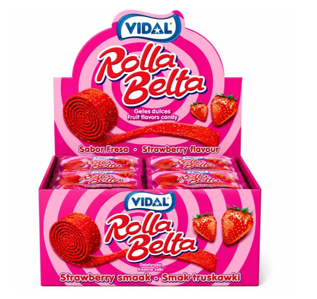 Kyselé pásky VIDAL ROLLA BELTA Strawberry - jahoda, balené 20g