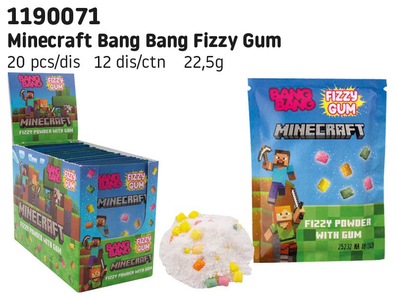 MINECRAFT Bang Bang Fizzy Gum - kyselý prášek se žvýkačkami 22,5 g