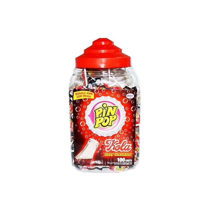 Lízátka Pin Pop - příchuť COLA se žvýkačkou 17g