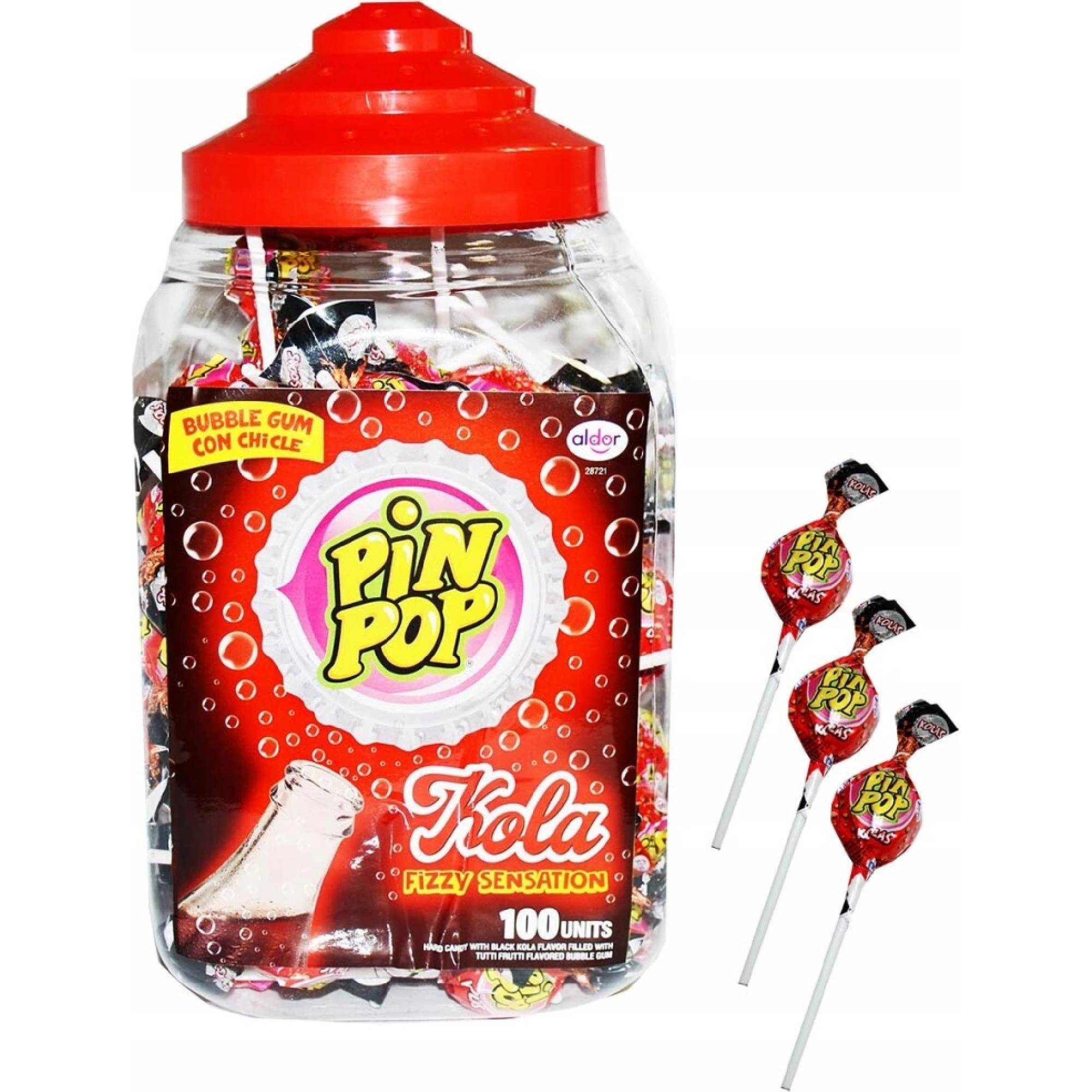 Lízátka Pin Pop - příchuť COLA se žvýkačkou 17g