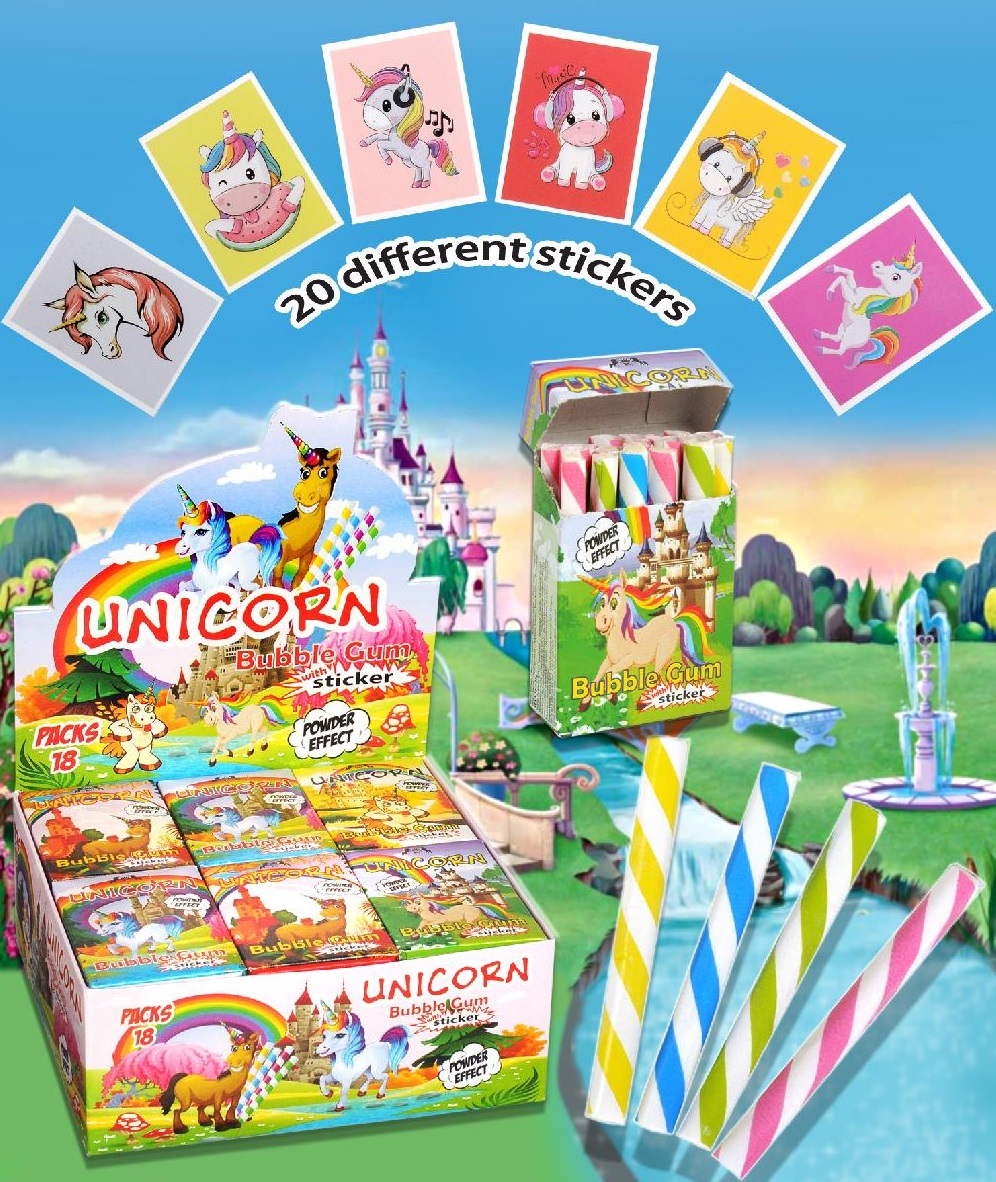 Žvýkačky cigaretové UNICORN v krabičce se samolepkou 35g
