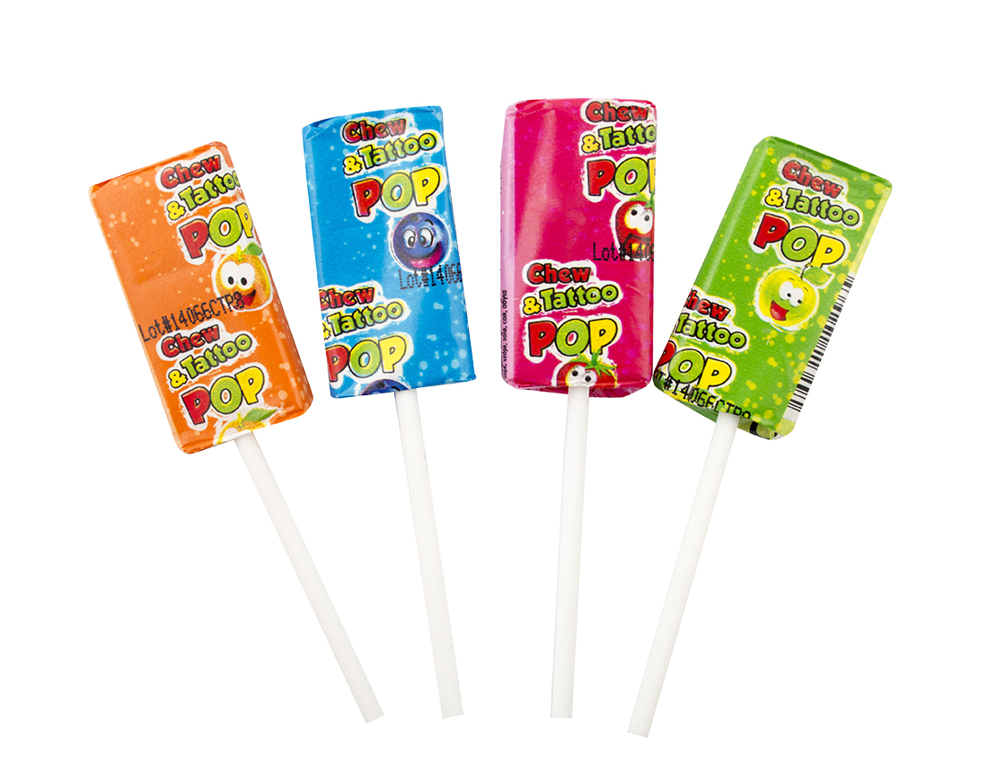 Lízátko karamelové ovocné s tetováním Chew & Tattoo pop 8g
