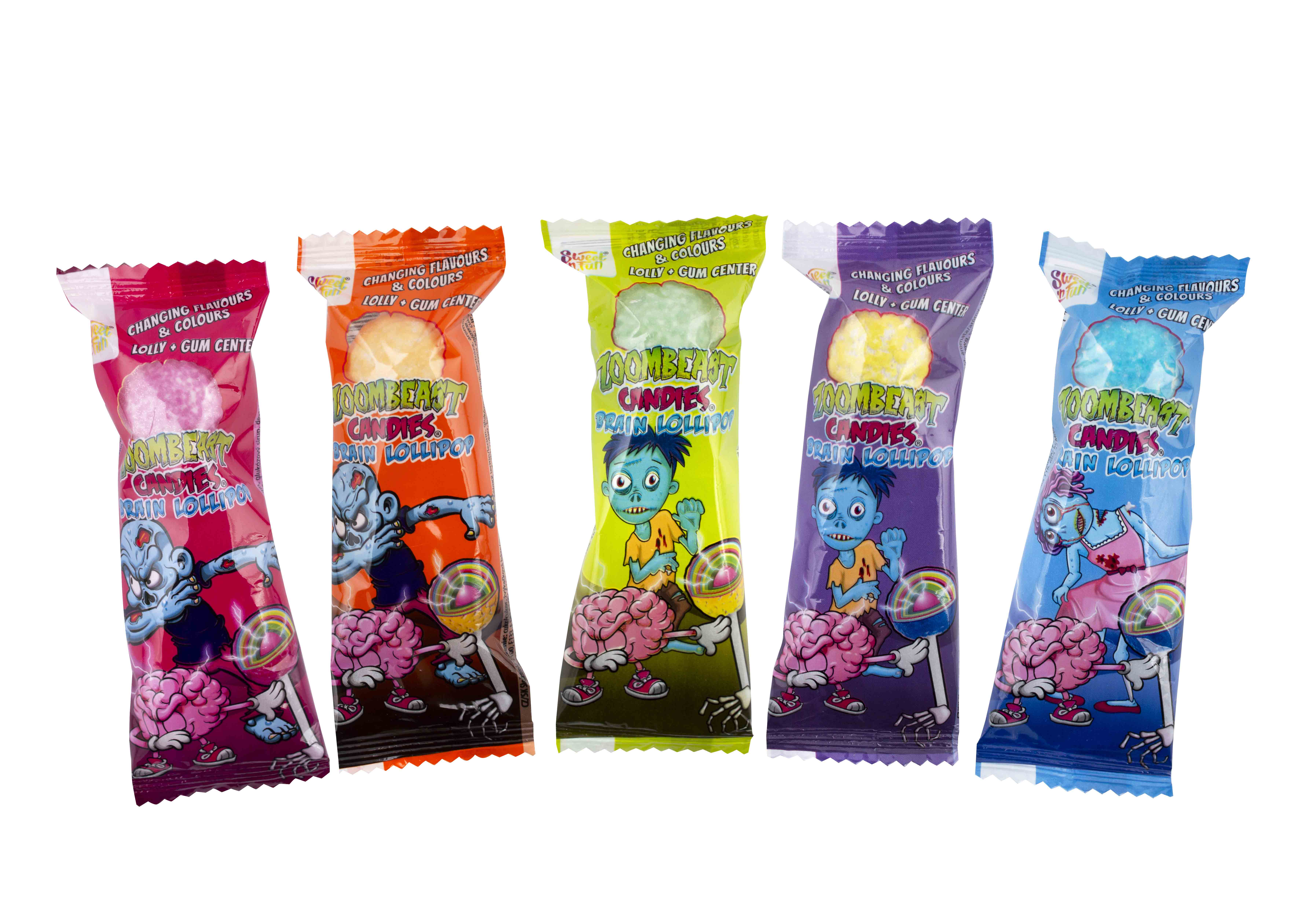 Zoombeast Candies Brain Lollipop - lízátka mozek měnící pětkrát barvu a chuť 16g