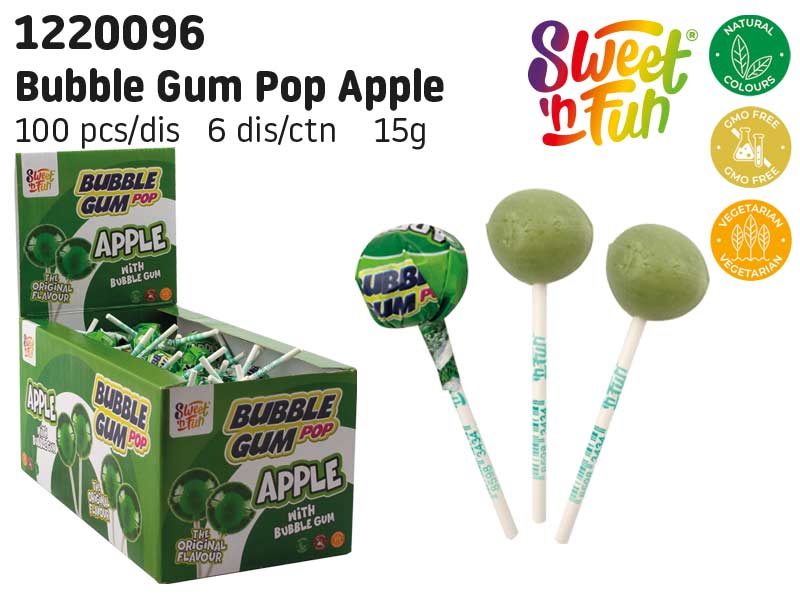 Lízátko se žvýkačkou Apple Bubble Gum Pop - balené 15g
